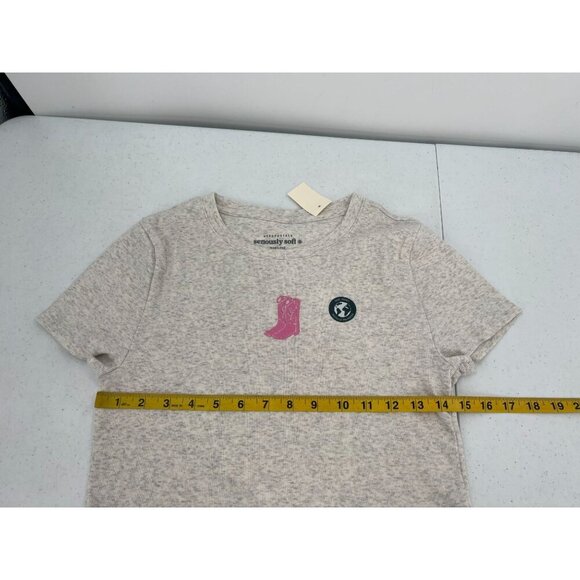 Aeropostale Seriously Soft Baby Tee L Beige Pink Embroidered Cowboy Boot Graphic - Picture 9 of 11